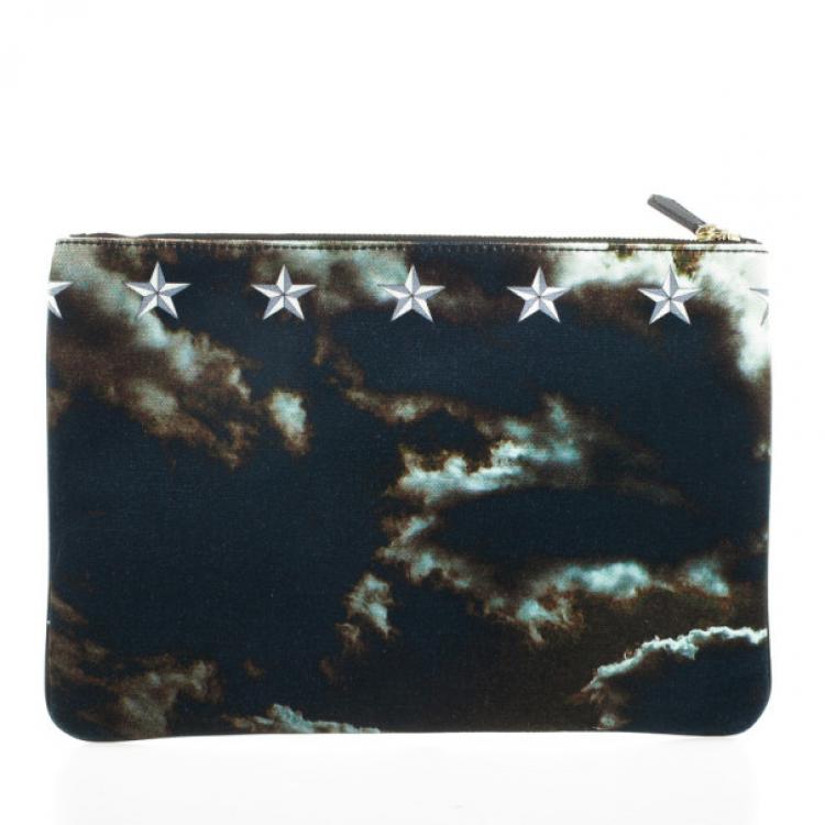 Pre Owned Givenchy Fighter Plane and Stars-Print Canvas Clutch