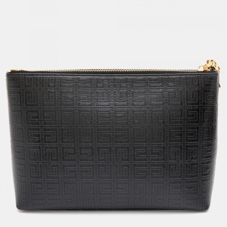 Pre Owned Givenchy Black Monogram Coated Canvas 4G Large Zip Pouch