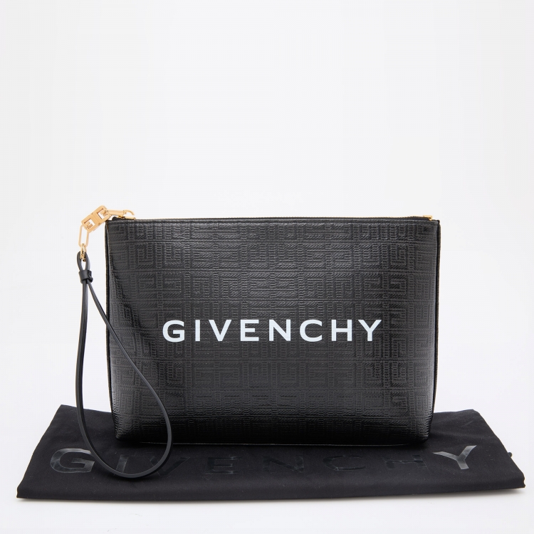 Pre Owned Givenchy Black Monogram Coated Canvas 4G Large Zip Pouch