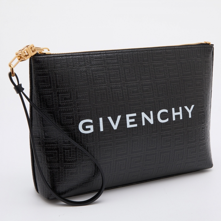 Pre Owned Givenchy Black Monogram Coated Canvas 4G Large Zip Pouch