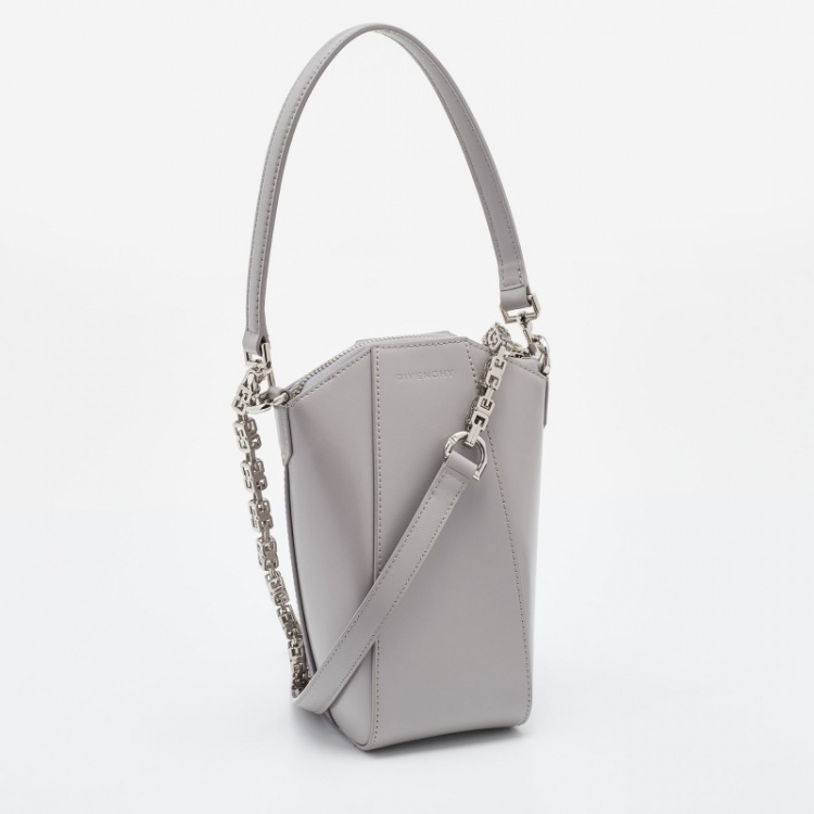 Pre Owned Givenchy Grey Leather Mini Antigona Vertical Crossbody Bag