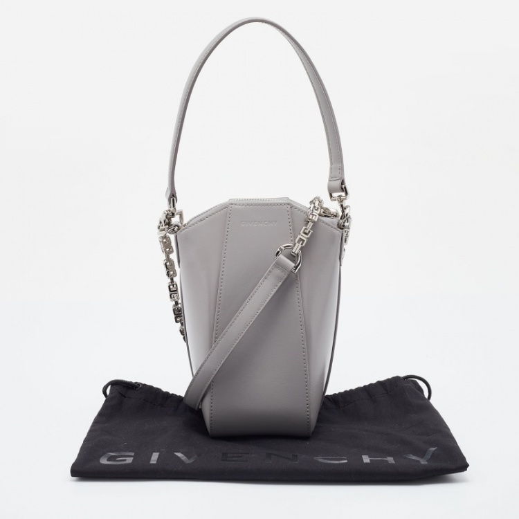Pre Owned Givenchy Grey Leather Mini Antigona Vertical Crossbody Bag