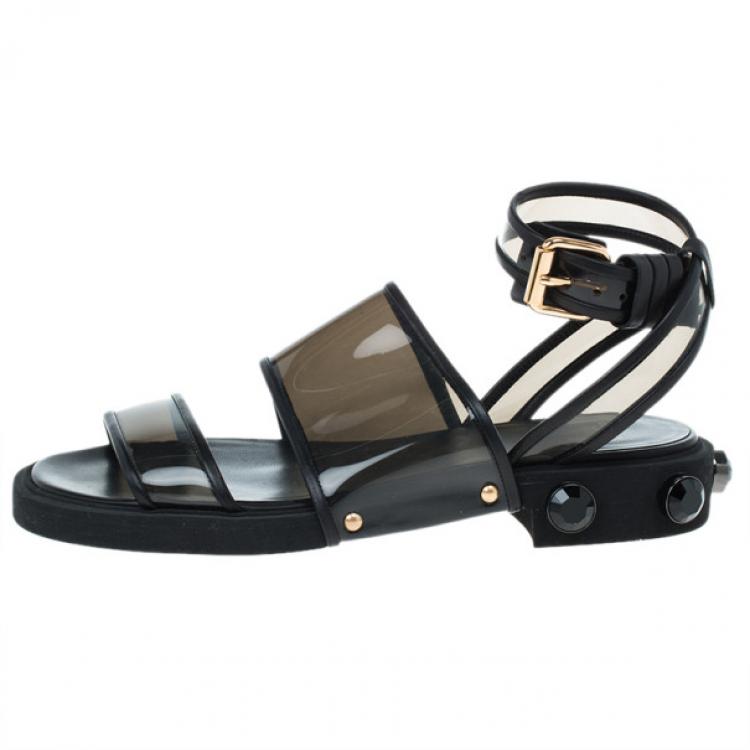 Pre Owned Givenchy Black PVC Embellished Heel Sandals Size 37.5