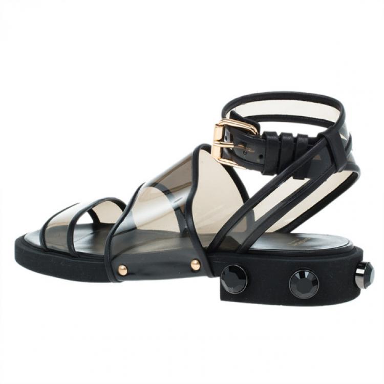 Pre Owned Givenchy Black PVC Embellished Heel Sandals Size 37.5