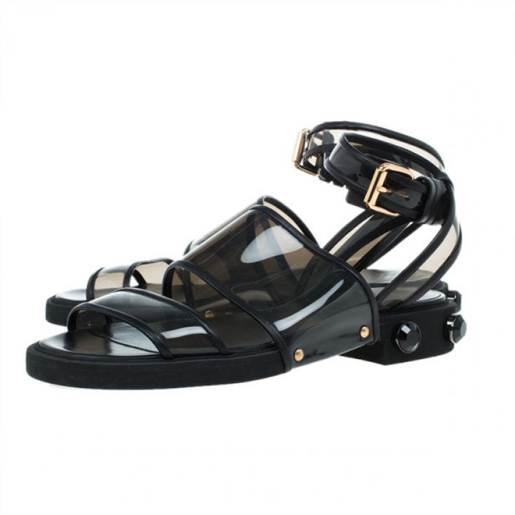 Pre Owned Givenchy Black PVC Embellished Heel Sandals Size 37.5