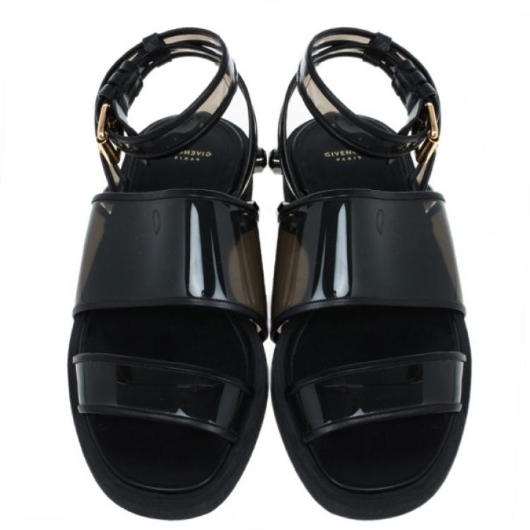 Pre Owned Givenchy Black PVC Embellished Heel Sandals Size 37.5