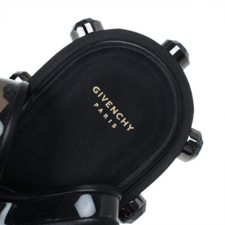 Pre Owned Givenchy Black PVC Embellished Heel Sandals Size 37.5