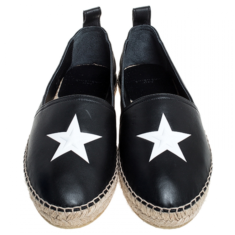 Pre Owned Givenchy Black Leather Star Espadrille Flats Size 40