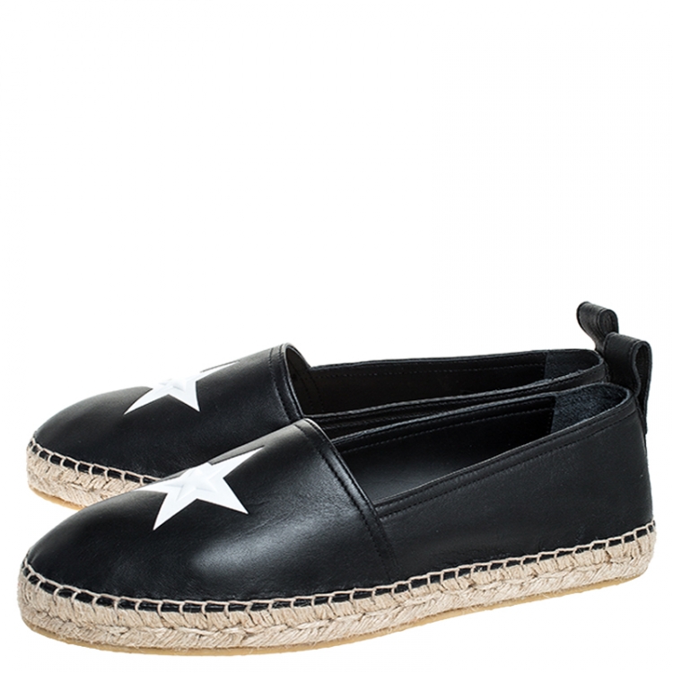 Pre Owned Givenchy Black Leather Star Espadrille Flats Size 40