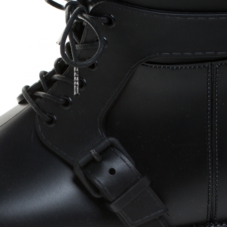 Pre Owned Givenchy Black Rubber Riding Knee Length Lace Up Boots Size 41