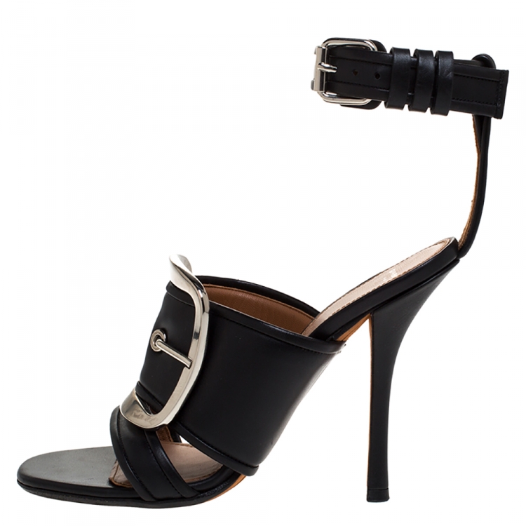 Pre Owned Givenchy Black Leather Runway Ankle Strap Sandals Size 37