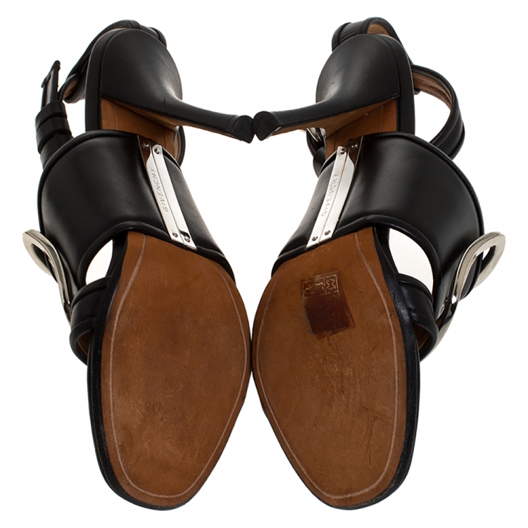 Pre Owned Givenchy Black Leather Runway Ankle Strap Sandals Size 37