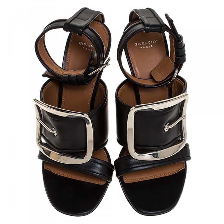 Pre Owned Givenchy Black Leather Runway Ankle Strap Sandals Size 37