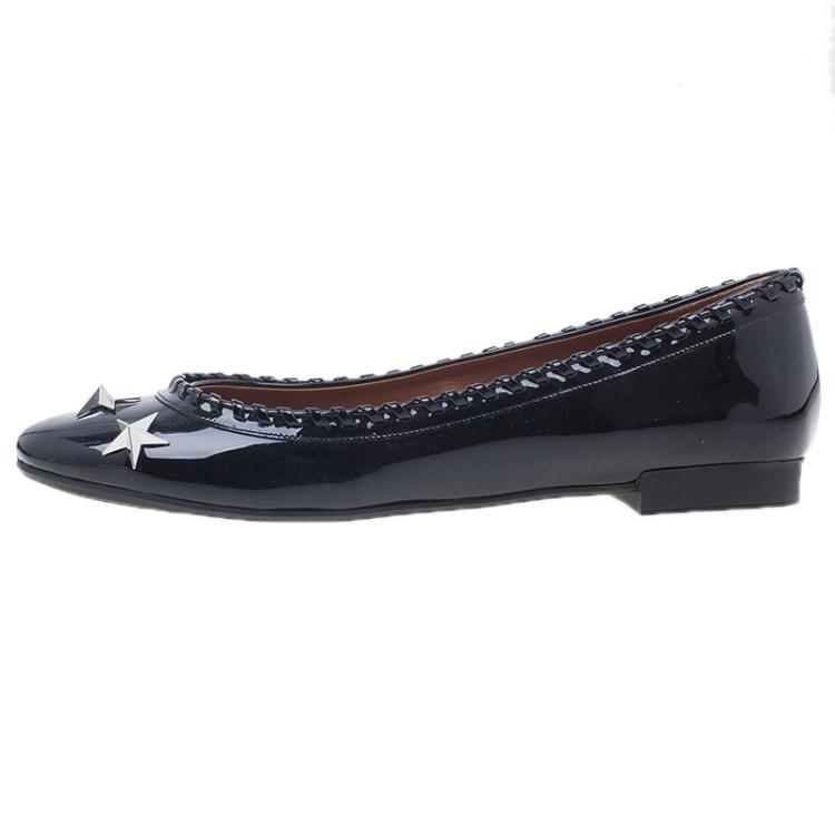 Pre Owned Givenchy Black Star Studded Whipstitch Leather Ballet Flats Size 39.5