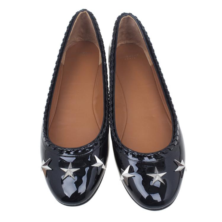 Pre Owned Givenchy Black Star Studded Whipstitch Leather Ballet Flats Size 39.5