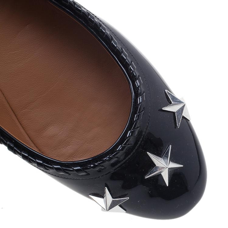 Pre Owned Givenchy Black Star Studded Whipstitch Leather Ballet Flats Size 39.5