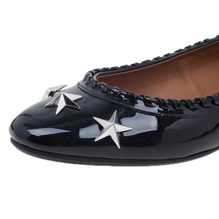 Pre Owned Givenchy Black Star Studded Whipstitch Leather Ballet Flats Size 39.5