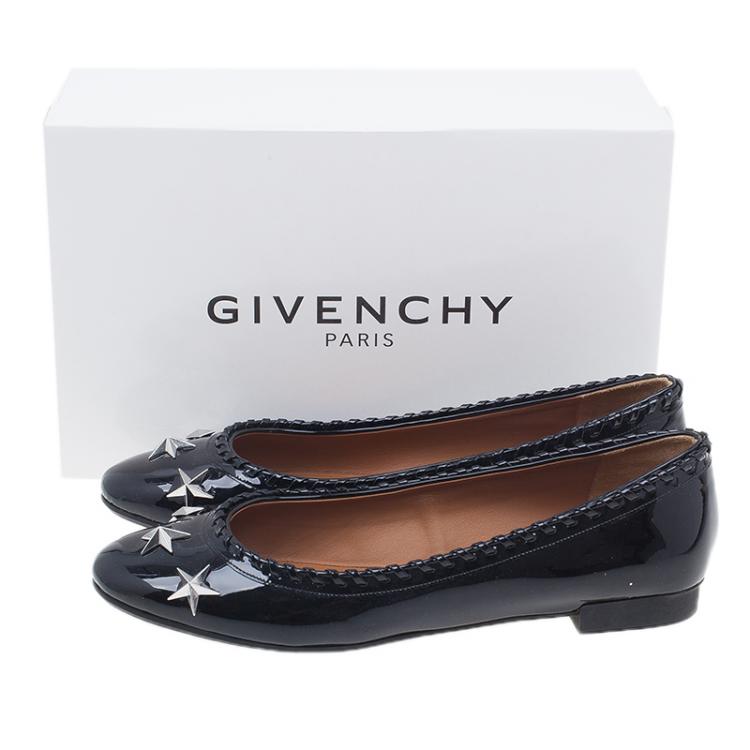 Pre Owned Givenchy Black Star Studded Whipstitch Leather Ballet Flats Size 39.5