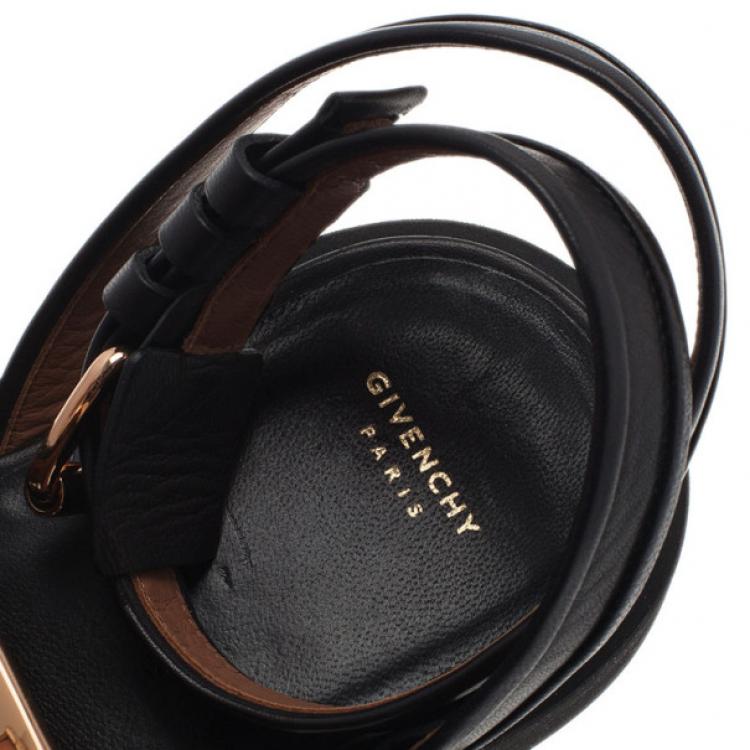Pre Owned Givenchy Black Leather Victor Buckle Flat Sandals Size 38