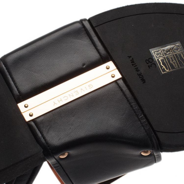 Pre Owned Givenchy Black Leather Victor Buckle Flat Sandals Size 38