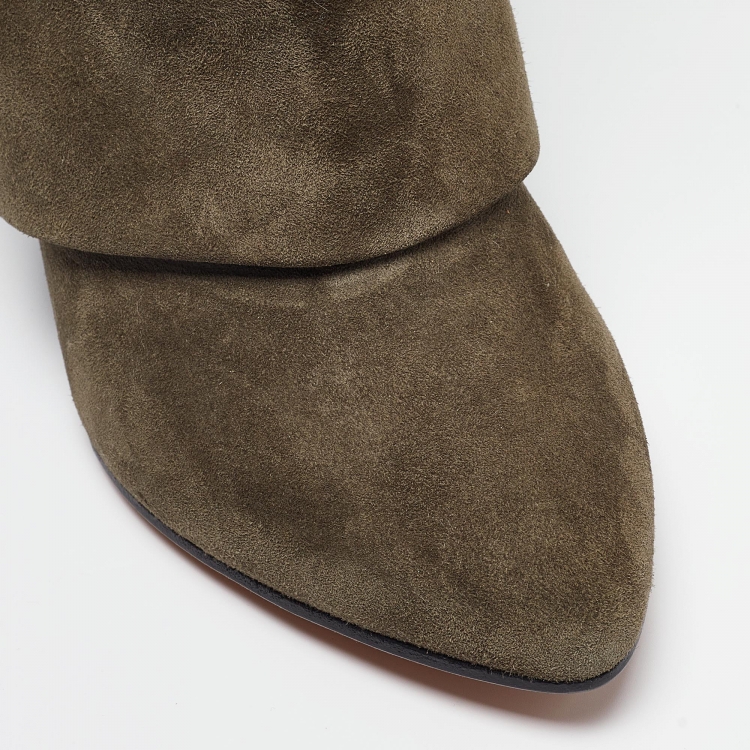 Pre Owned Givenchy Olive Green Suede Shark Lock Wedge Ankle Boots Size 37 