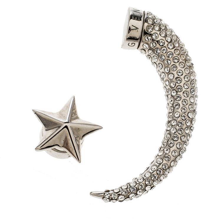 Pre Owned Givenchy Star Shark Tooth Crystal Embellished Silver Tone Single Stud Earring