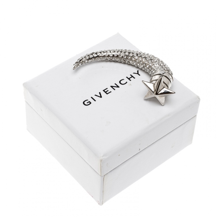 Pre Owned Givenchy Star Shark Tooth Crystal Embellished Silver Tone Single Stud Earring