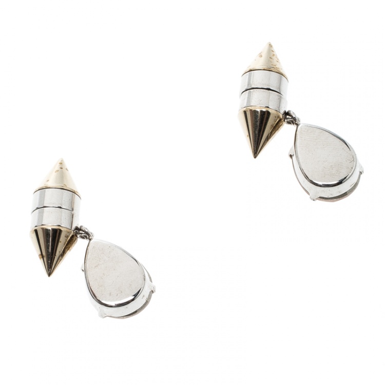 Pre Owned Givenchy Magnetic Spike Crystal Two Tone Metal Drop Earrings
