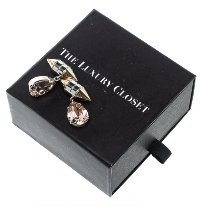 Pre Owned Givenchy Magnetic Spike Crystal Two Tone Metal Drop Earrings