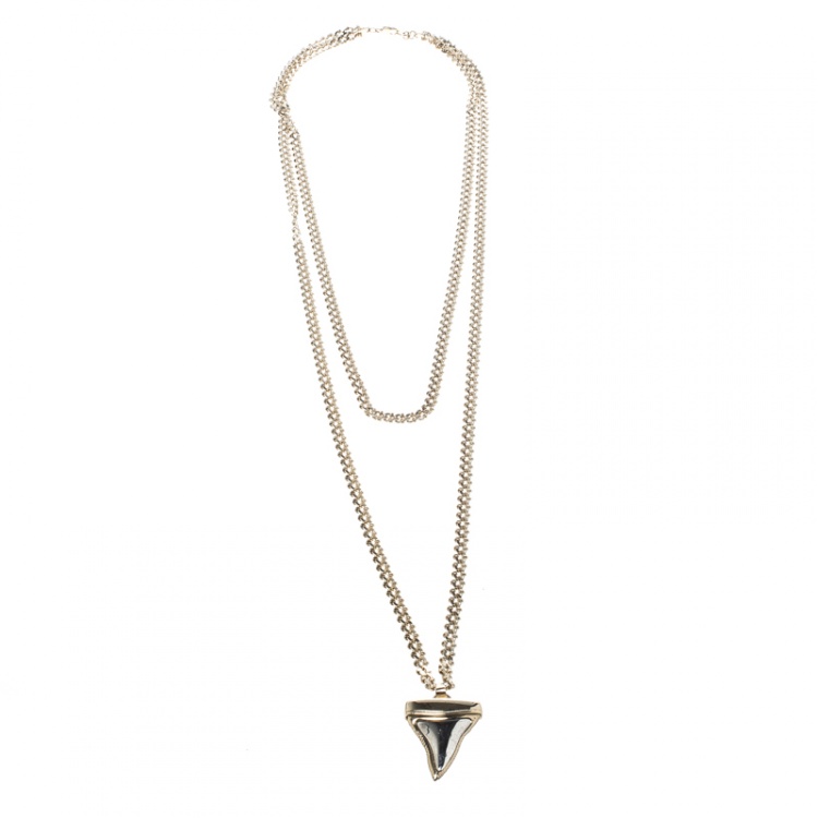 Pre Owned Givenchy Small Shark Tooth Pendant Gold Tone Two Tier Chain Necklace