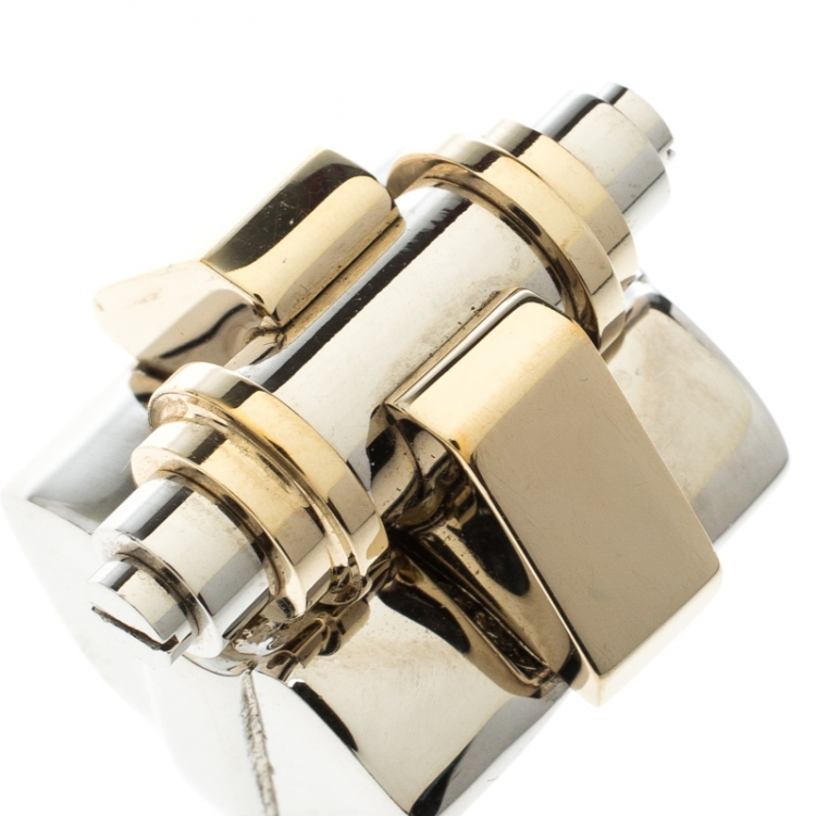Pre Owned Givenchy Obsedia Two Tone Metal Bar Ring Size 56