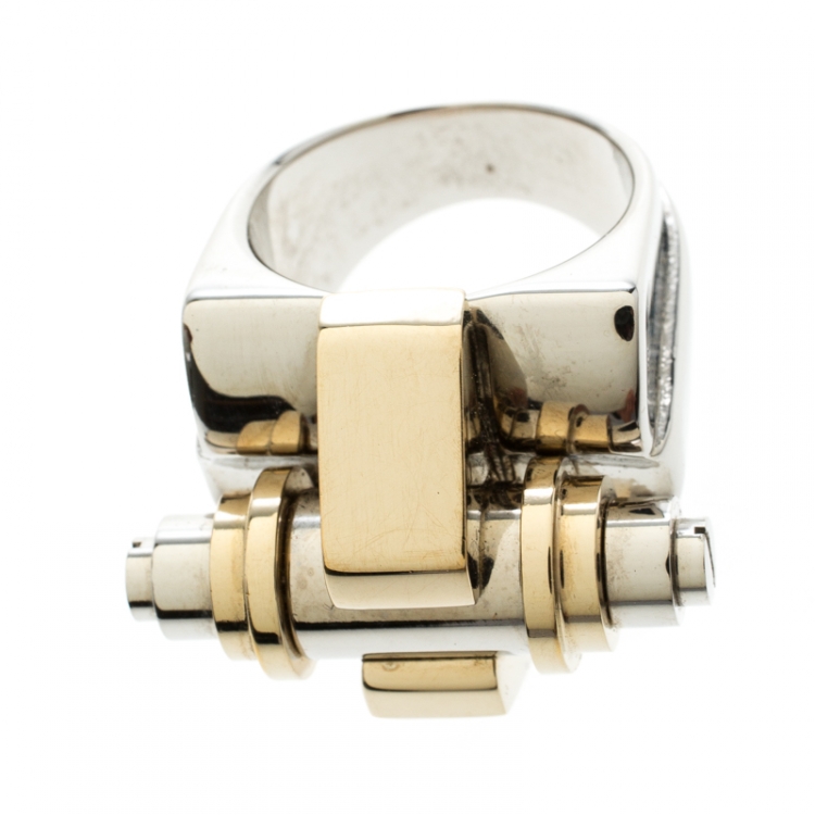 Pre Owned Givenchy Obsedia Two Tone Metal Bar Ring Size 56