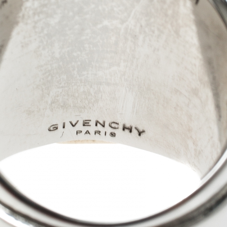 Pre Owned Givenchy Obsedia Two Tone Metal Bar Ring Size 56