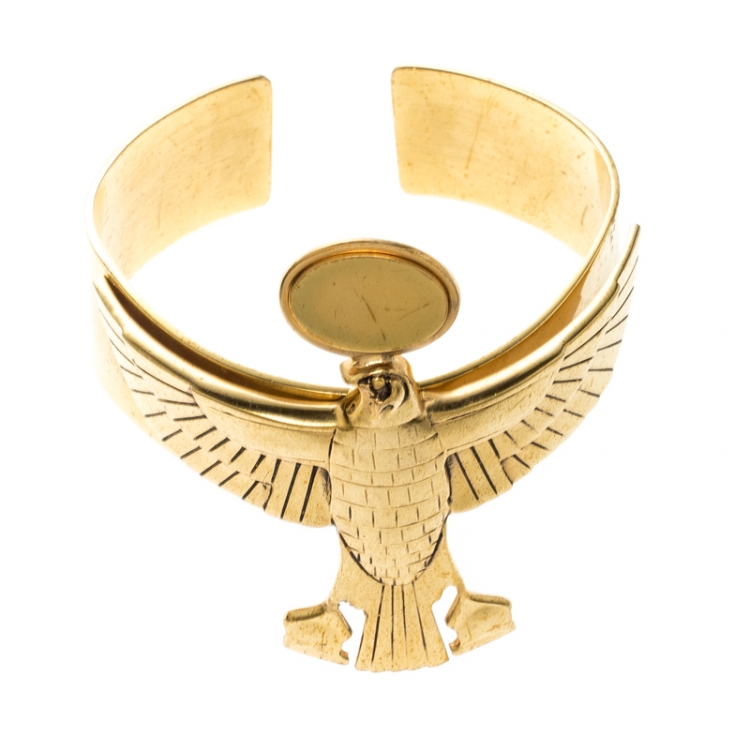 Pre Owned Givenchy Falcon Textured Gold Tone Armlet Cuff Bracelet