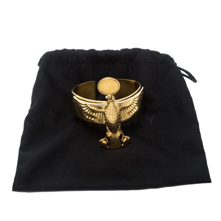 Pre Owned Givenchy Falcon Textured Gold Tone Armlet Cuff Bracelet