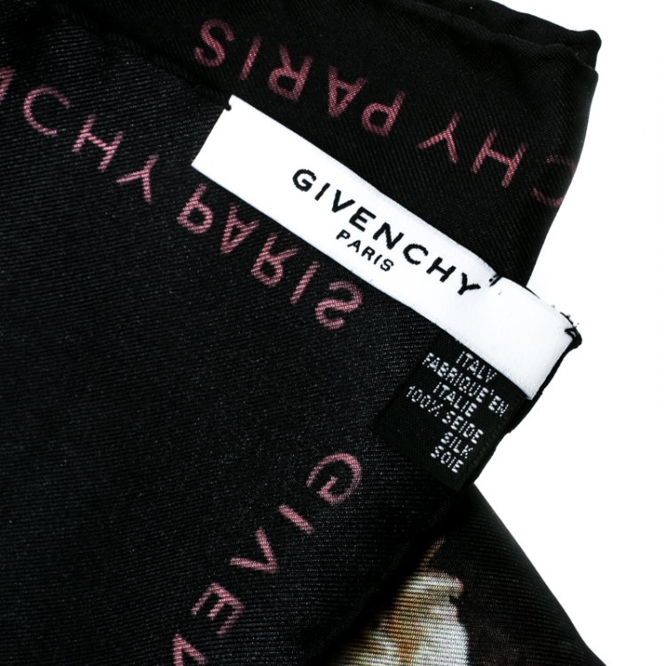 Pre Owned Givenchy Black Degrade Roses Faded Printed Silk Square Scarf