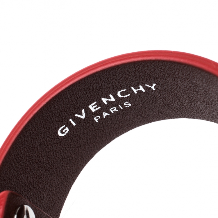 Pre Owned Givenchy Shark Tooth Orange Leather Silver Tone Double Wrap Bracelet 