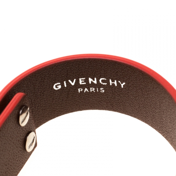 Pre Owned Givenchy Shark Tooth Orange Leather Silver Tone Bracelet 