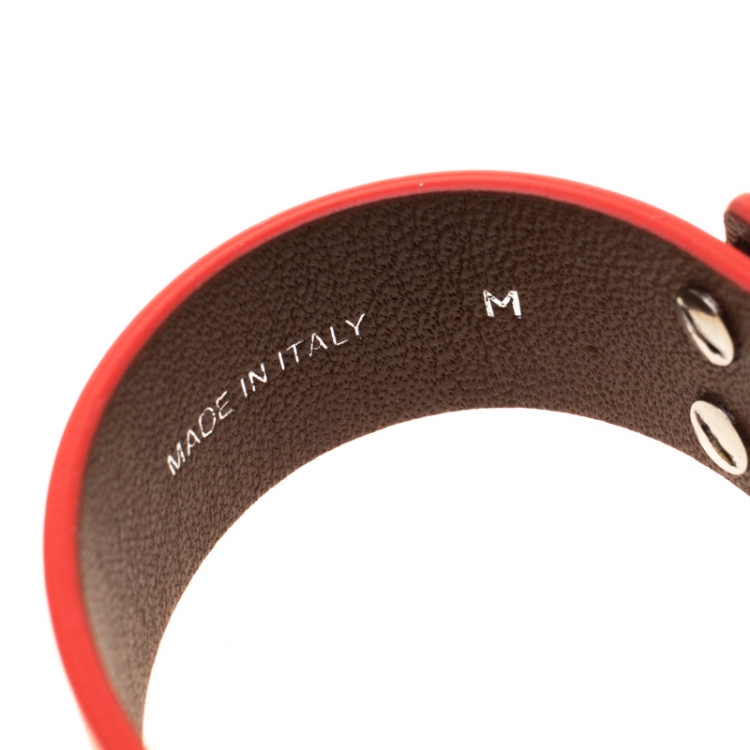 Pre Owned Givenchy Shark Tooth Orange Leather Silver Tone Bracelet 