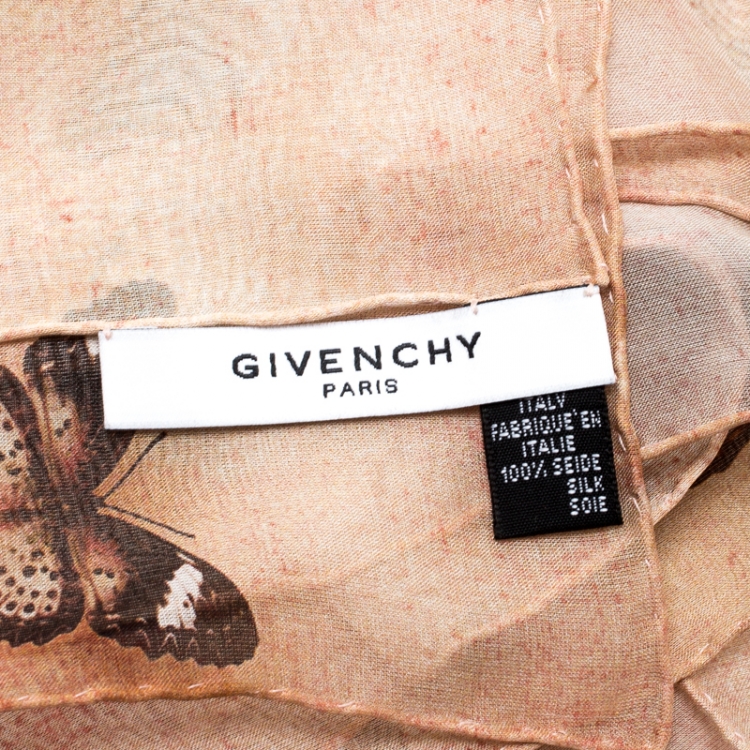 Pre Owned Givenchy Brown Butterfly Printed Silk Chiffon Square Scarf
