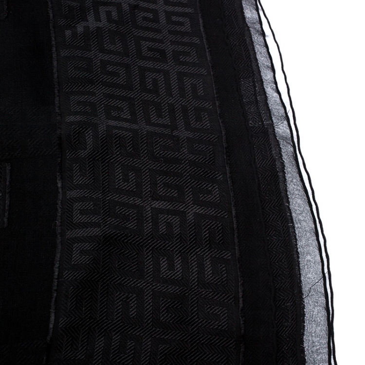 Pre Owned Givenchy Black Logo Jacquard Silk Blend Stole