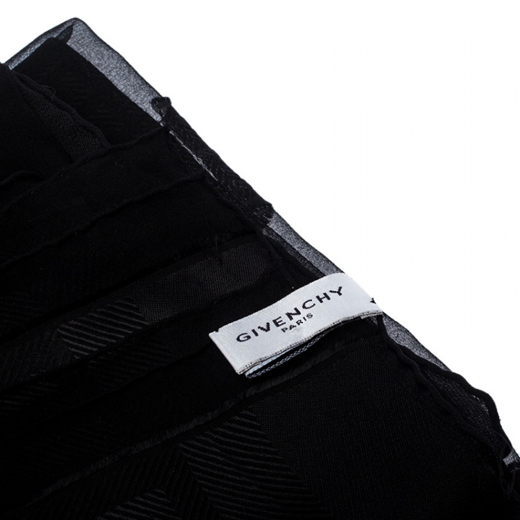 Pre Owned Givenchy Black Logo Jacquard Silk Blend Stole