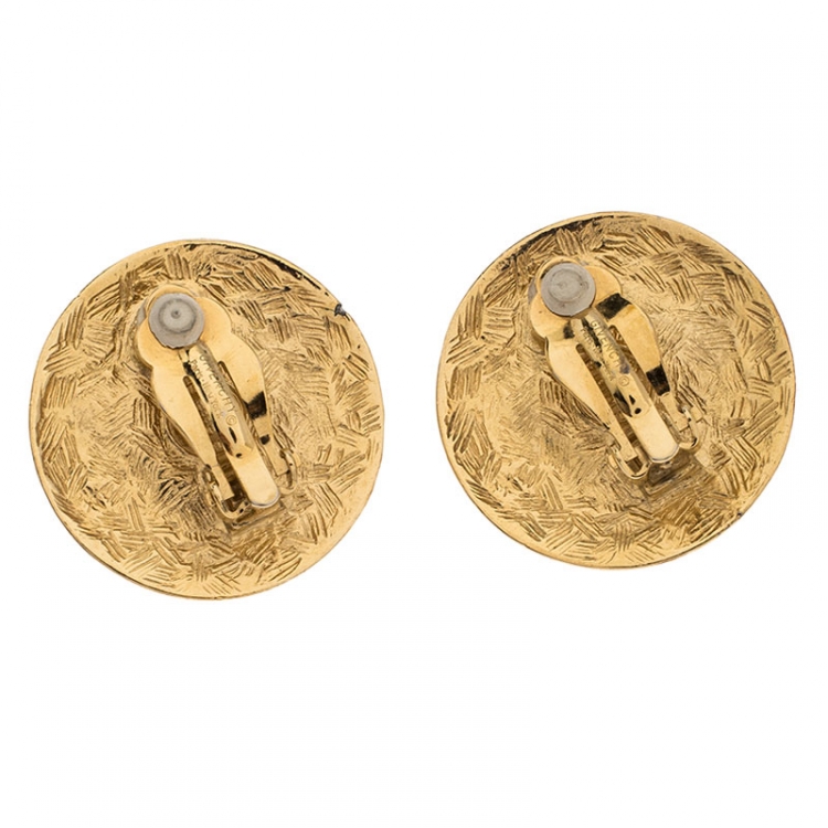 Pre Owned Givenchy Gold Tone Faux Pearl Round Clip-on Stud Earrings