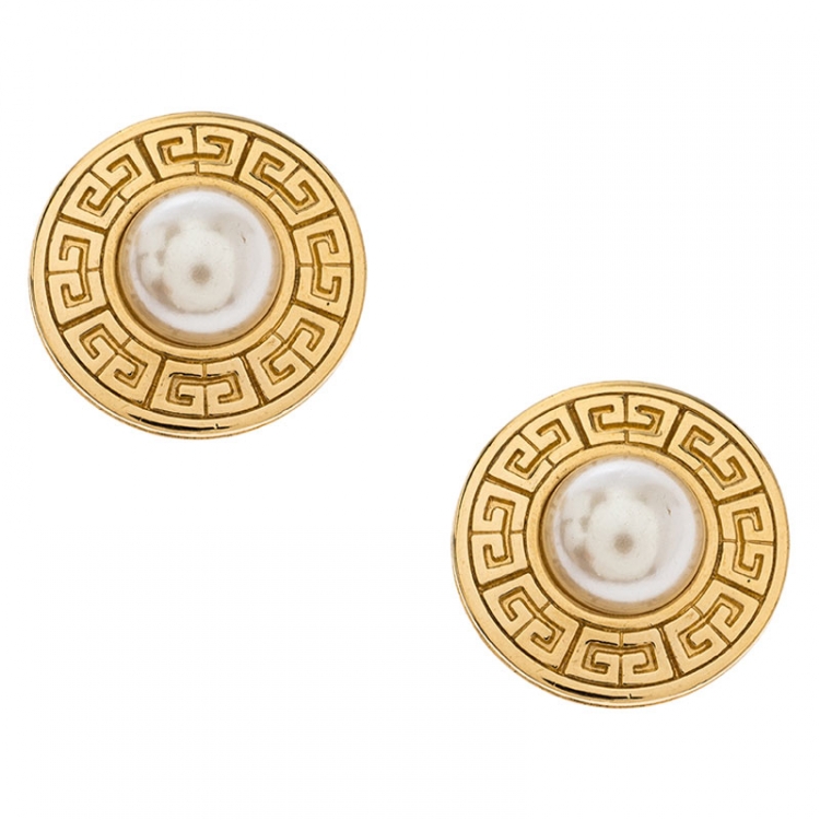 Pre Owned Givenchy Gold Tone Faux Pearl Round Clip-on Stud Earrings