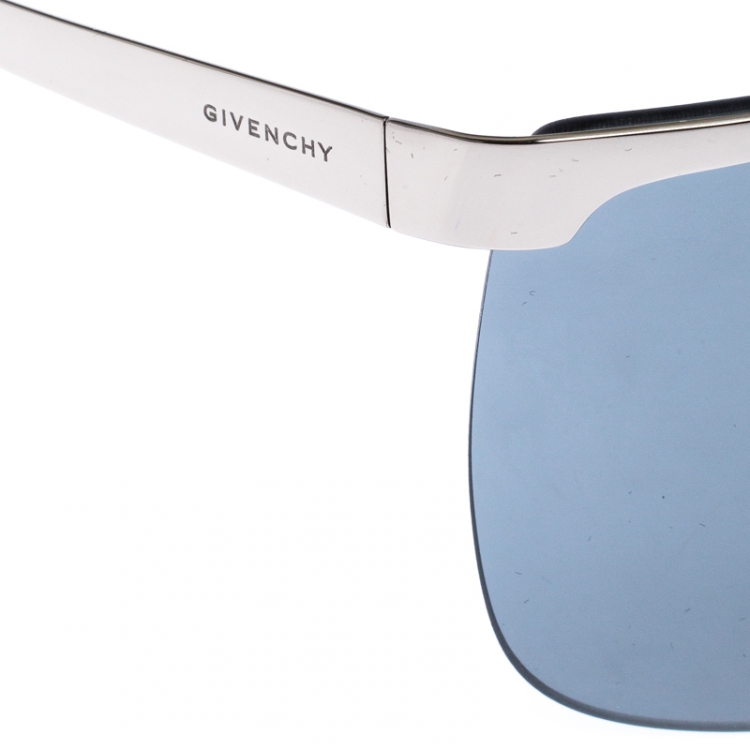 Pre Owned Givenchy Silver/Black Silver Mirrored GV7117/S Shield Sunglasses