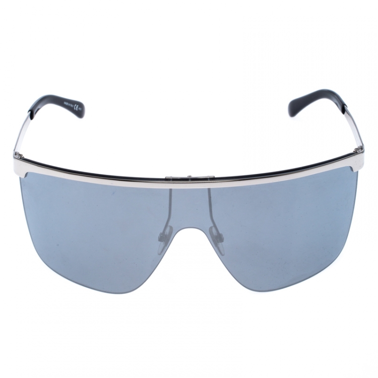 Pre Owned Givenchy Silver/Black Silver Mirrored GV7117/S Shield Sunglasses