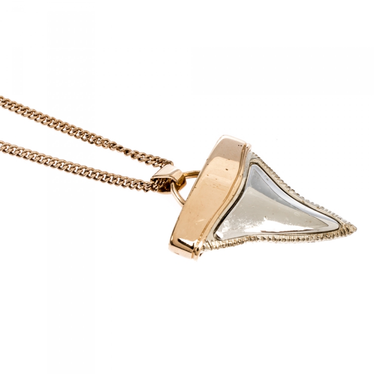 Pre Owned Givenchy Rose Gold Tone Layered Shark Tooth Pendant Necklace