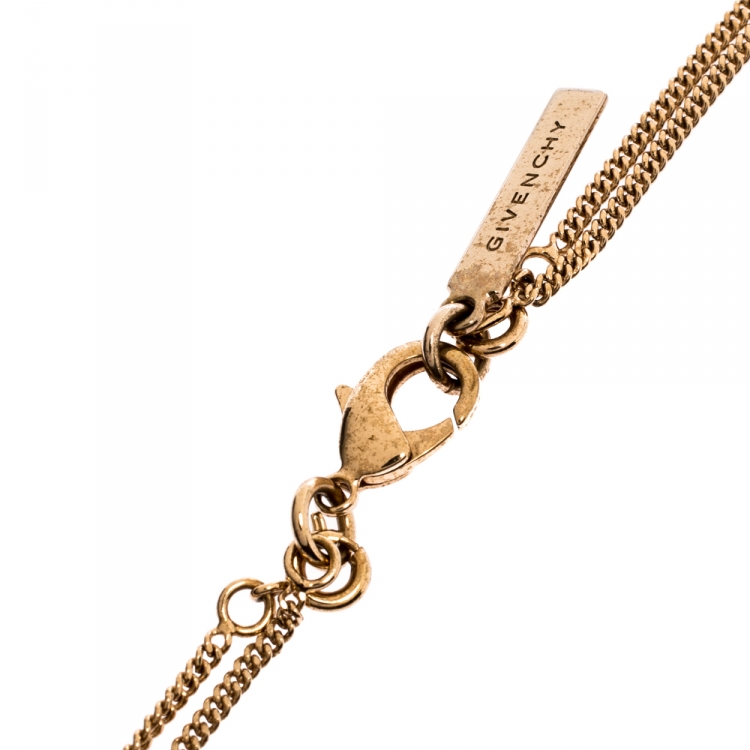 Pre Owned Givenchy Rose Gold Tone Layered Shark Tooth Pendant Necklace