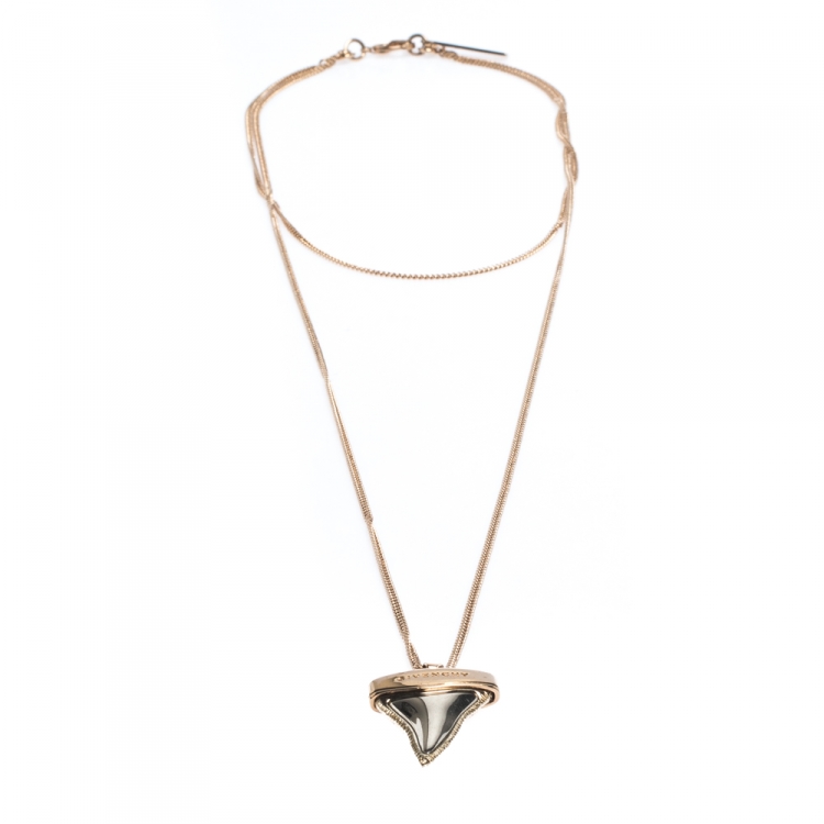 Pre Owned Givenchy Rose Gold Tone Layered Shark Tooth Pendant Necklace