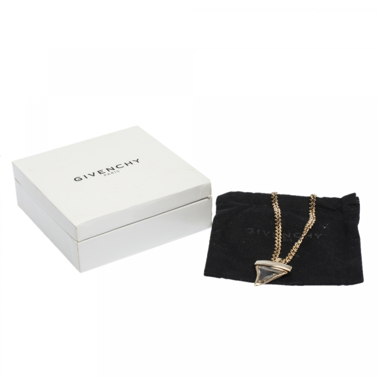 Pre Owned Givenchy Shark Tooth Pendant Gold Tone Double Chain Necklace